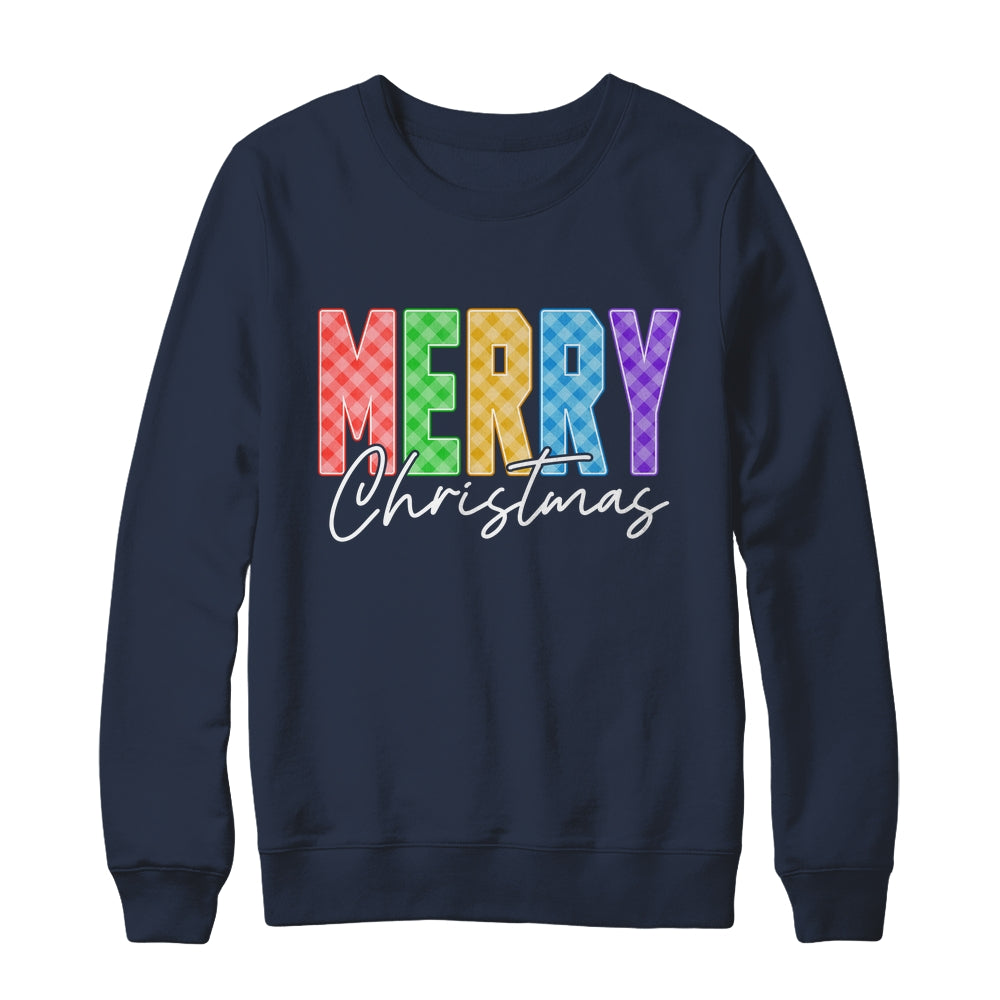 Merry Christmas Red Green Plaid Checkered Holiday Preppy Shirt & Sweatshirt | teecentury