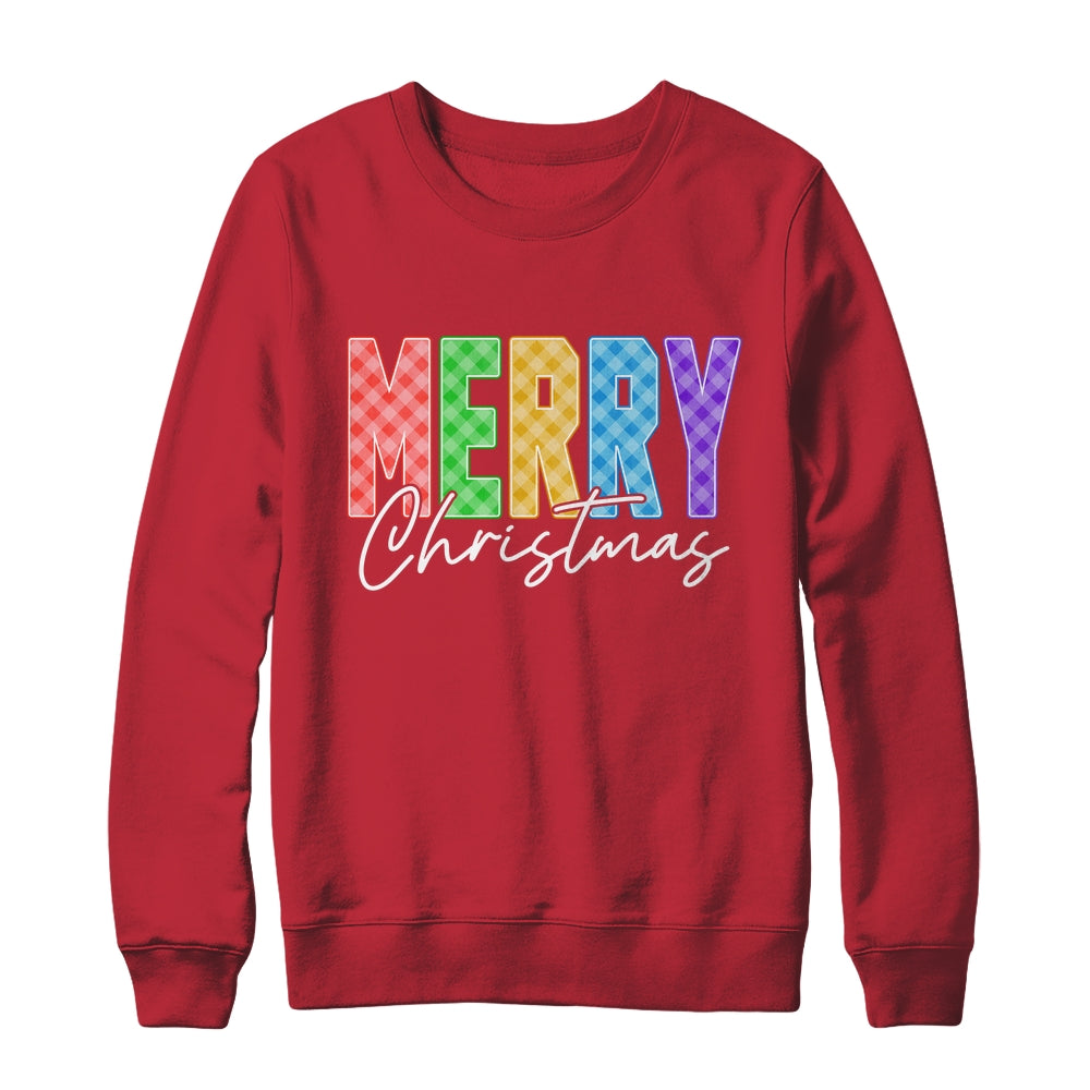 Merry Christmas Red Green Plaid Checkered Holiday Preppy Shirt & Sweatshirt | teecentury