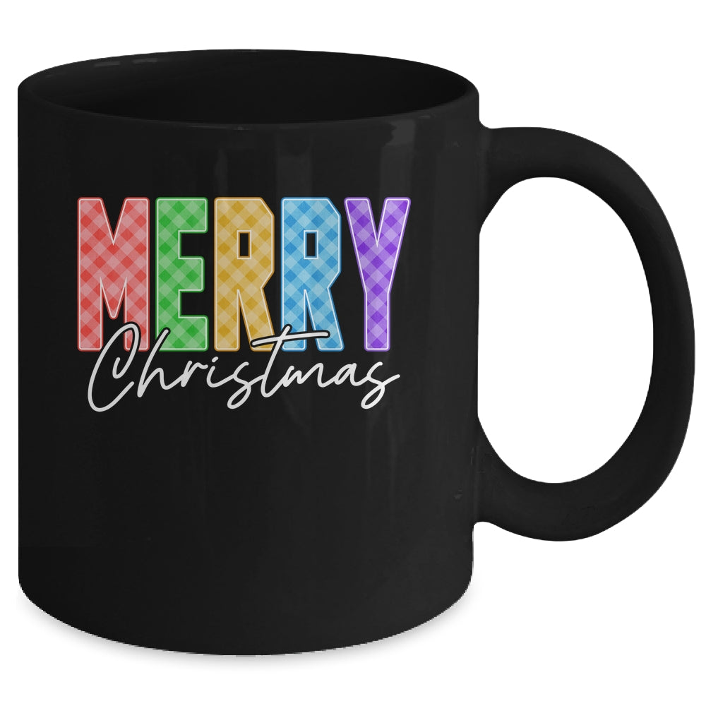 Merry Christmas Red Green Plaid Checkered Holiday Preppy Mug | teecentury