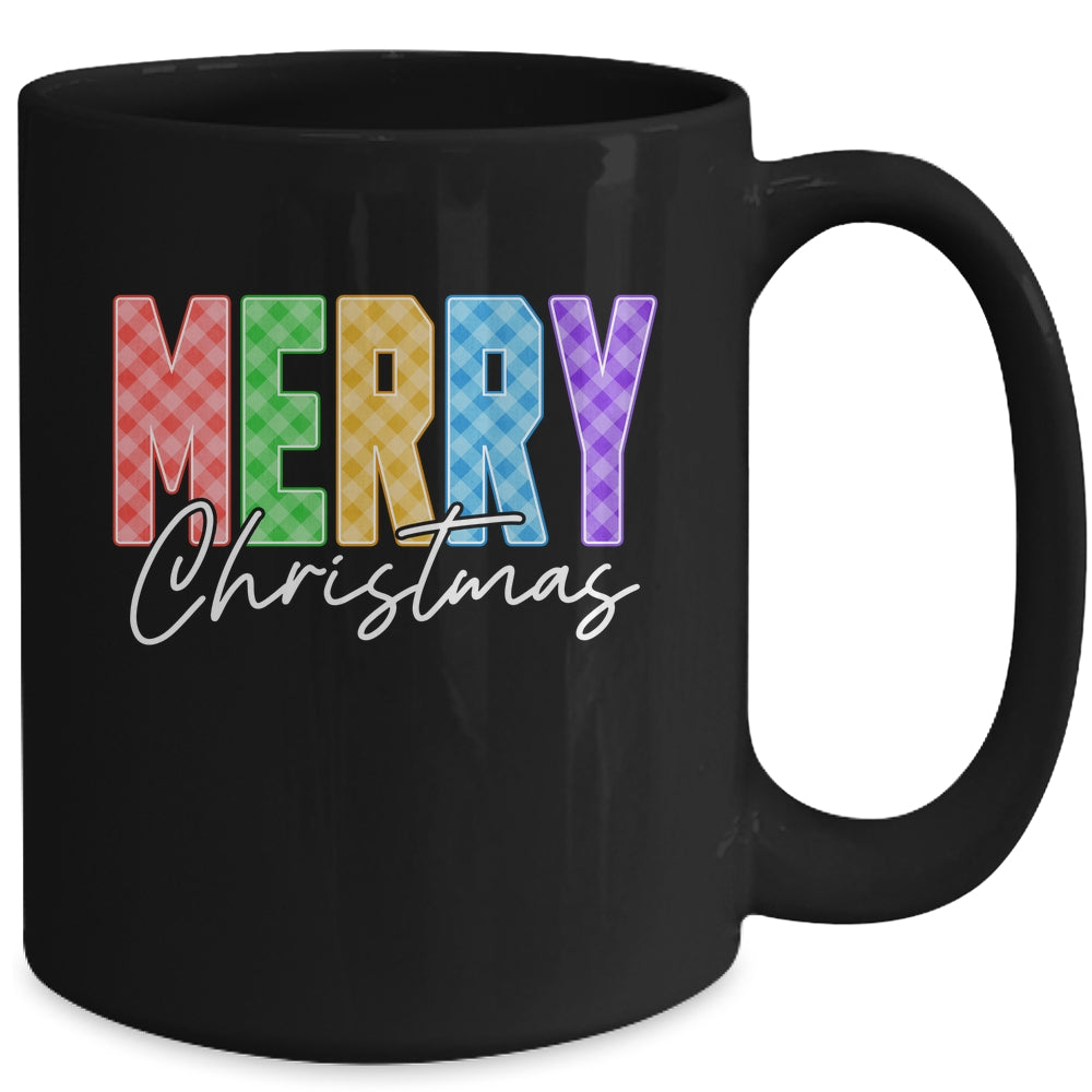 Merry Christmas Red Green Plaid Checkered Holiday Preppy Mug | teecentury
