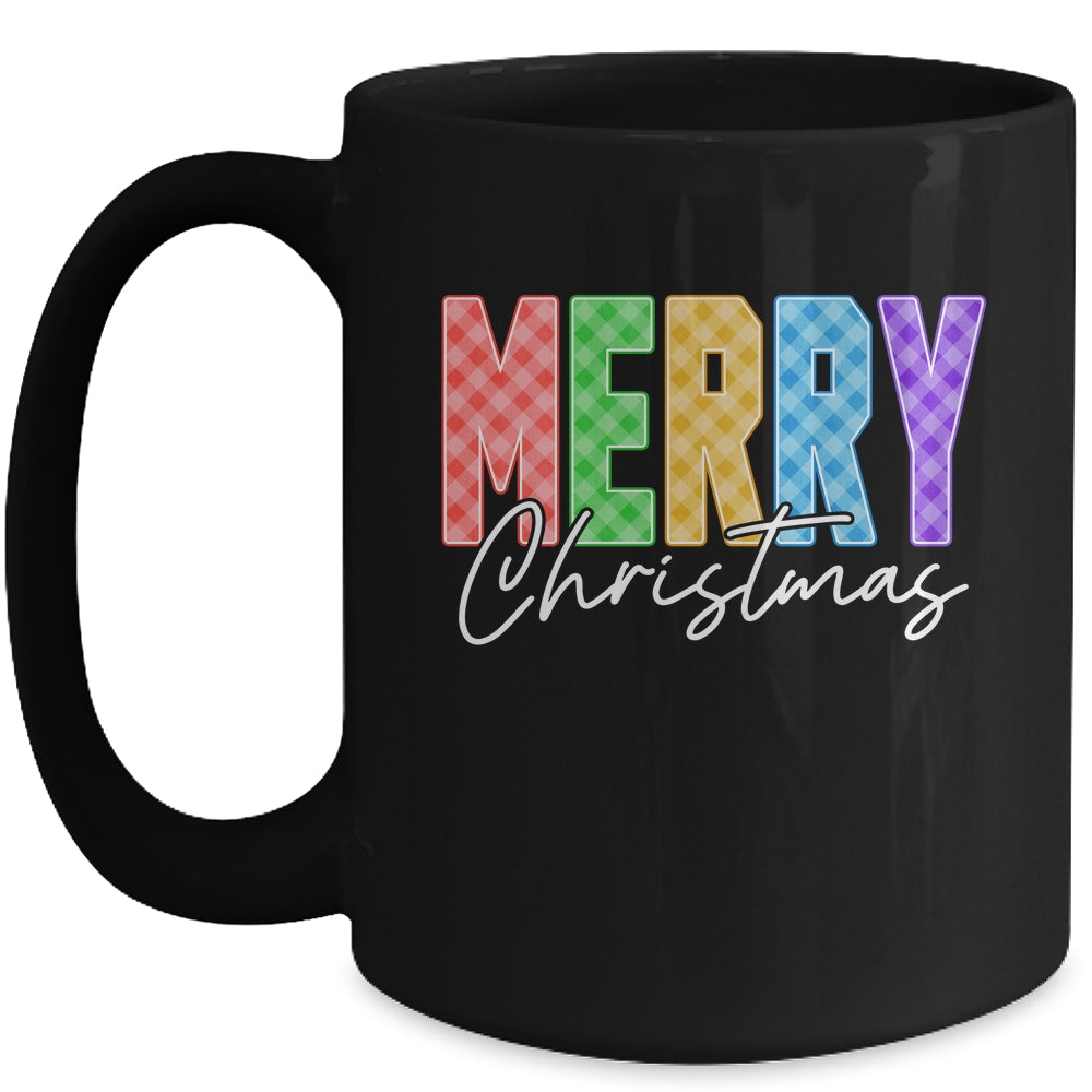 Merry Christmas Red Green Plaid Checkered Holiday Preppy Mug | teecentury