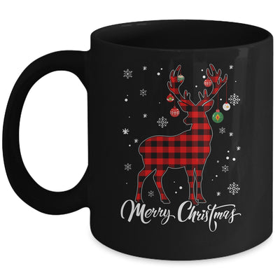 Merry Christmas Reindeer Red Plaid Family Matching Xmas Mug | teecentury