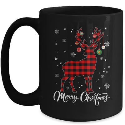 Merry Christmas Reindeer Red Plaid Family Matching Xmas Mug | teecentury