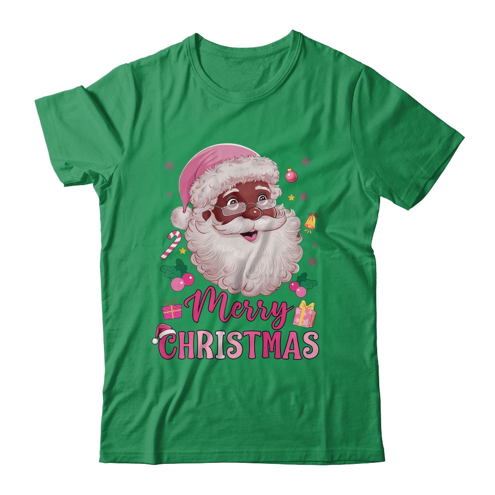 Merry Christmas Santa Claus Black Afro African American Pink Shirt & Sweatshirt | teecentury