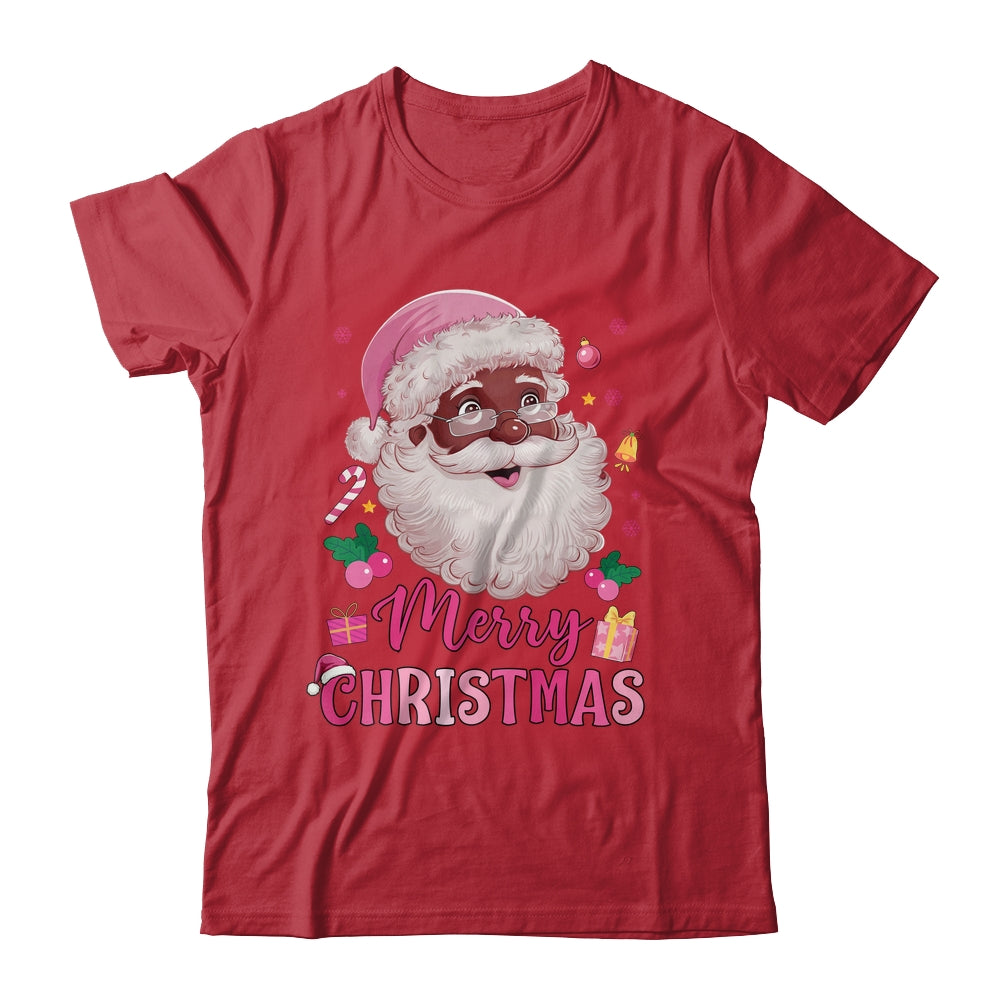 Merry Christmas Santa Claus Black Afro African American Pink Shirt & Sweatshirt | teecentury