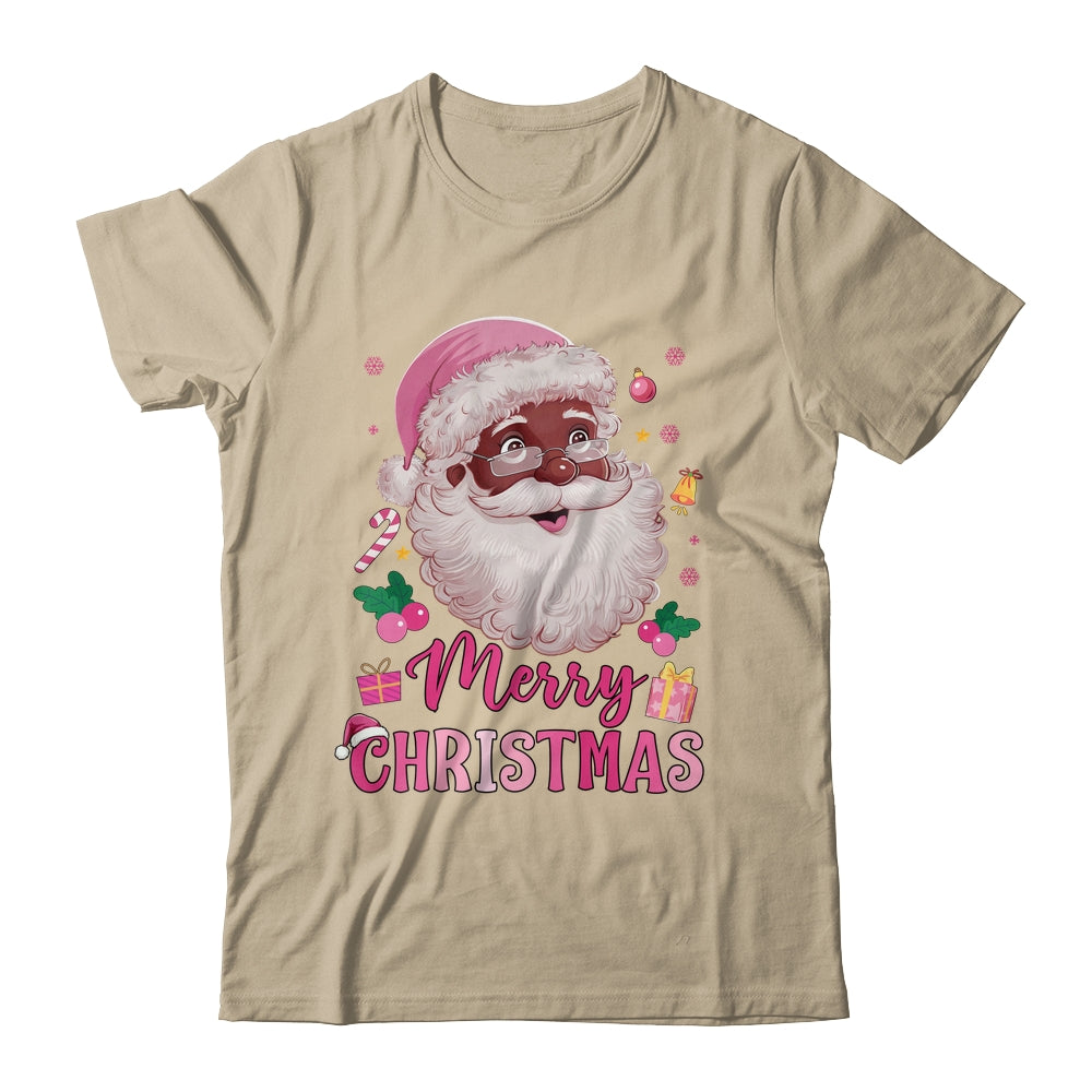 Merry Christmas Santa Claus Black Afro African American Pink Shirt & Sweatshirt | teecentury