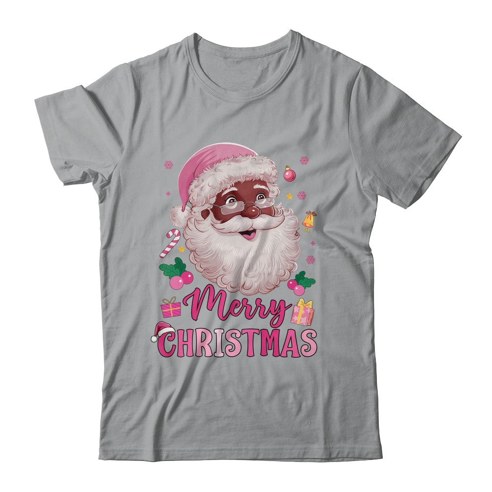 Merry Christmas Santa Claus Black Afro African American Pink Shirt & Sweatshirt | teecentury