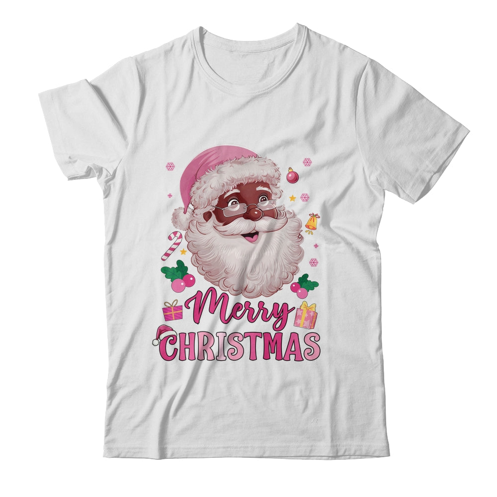 Merry Christmas Santa Claus Black Afro African American Pink Shirt & Sweatshirt | teecentury
