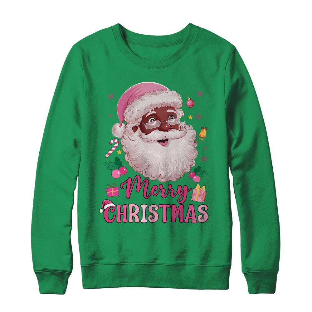 Merry Christmas Santa Claus Black Afro African American Pink Shirt & Sweatshirt | teecentury
