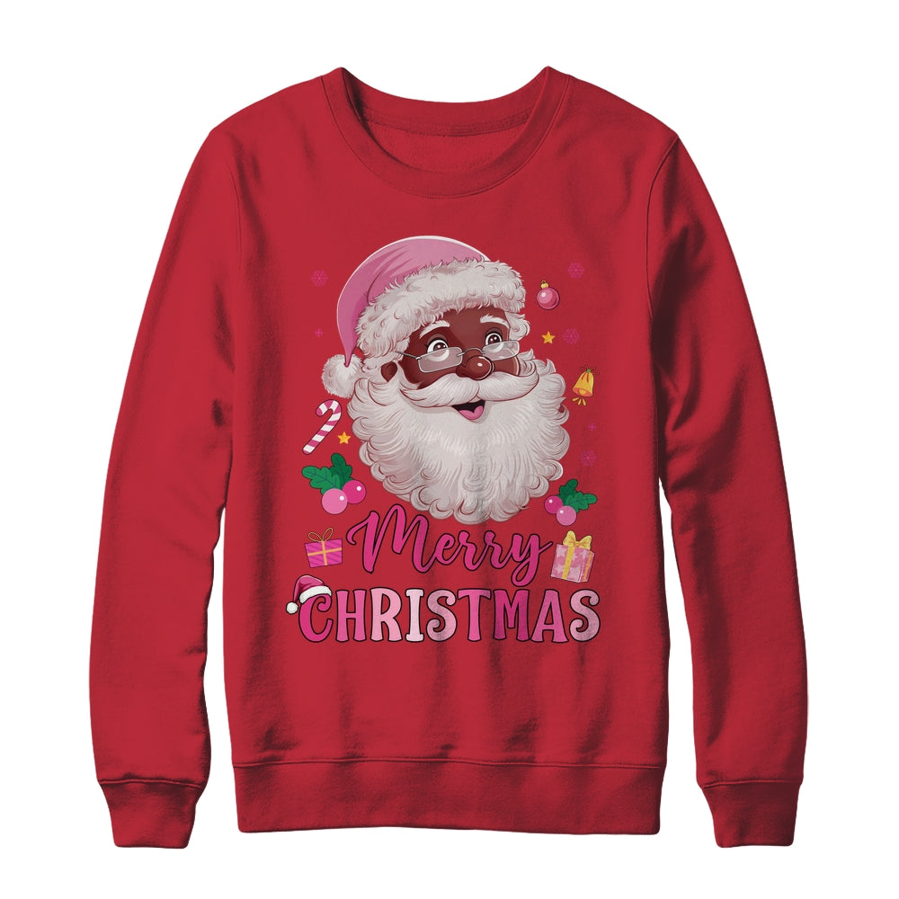 Merry Christmas Santa Claus Black Afro African American Pink Shirt & Sweatshirt | teecentury