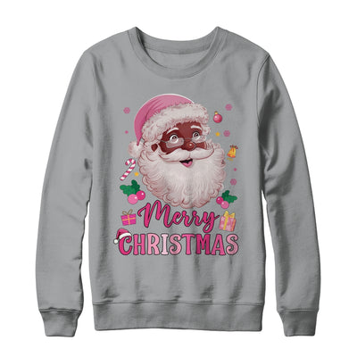 Merry Christmas Santa Claus Black Afro African American Pink Shirt & Sweatshirt | teecentury