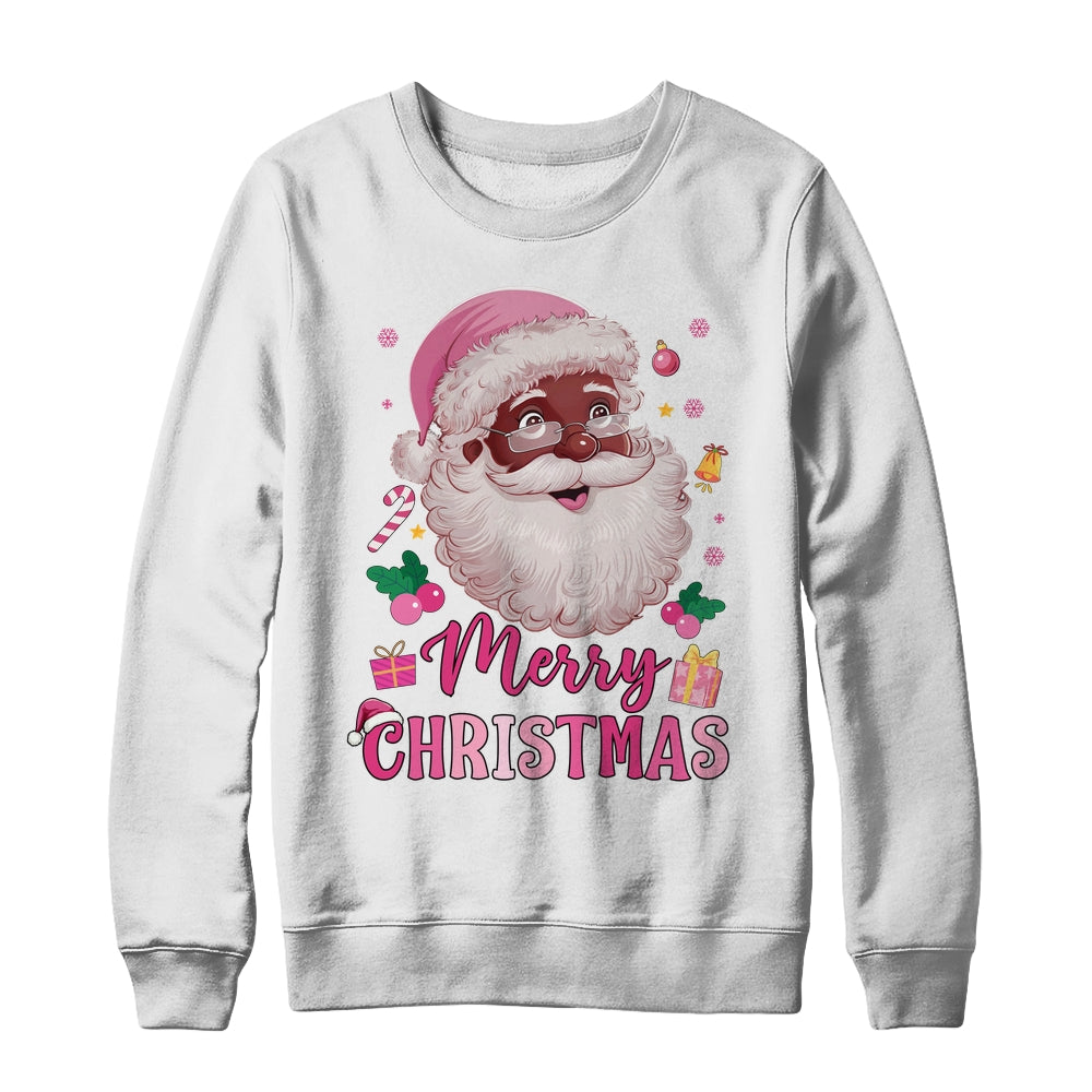 Merry Christmas Santa Claus Black Afro African American Pink Shirt & Sweatshirt | teecentury