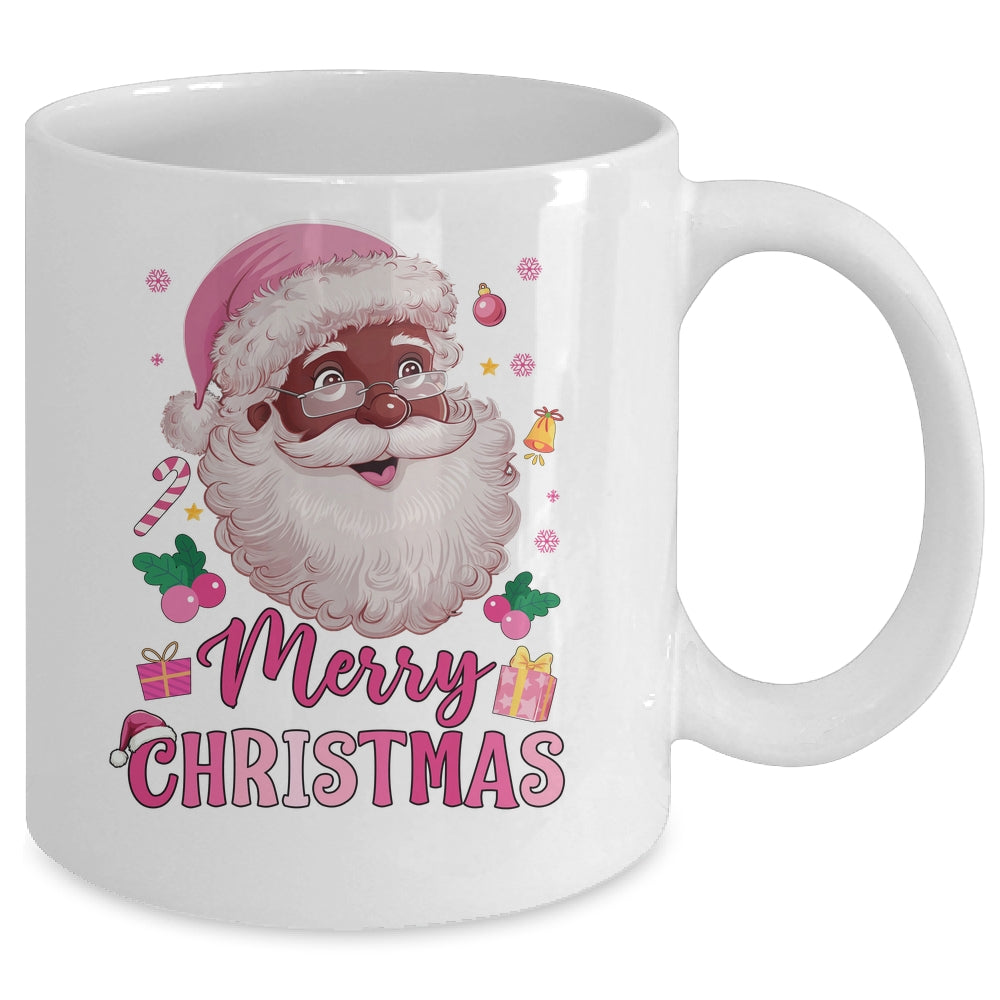 Merry Christmas Santa Claus Black Afro African American Pink Mug | teecentury