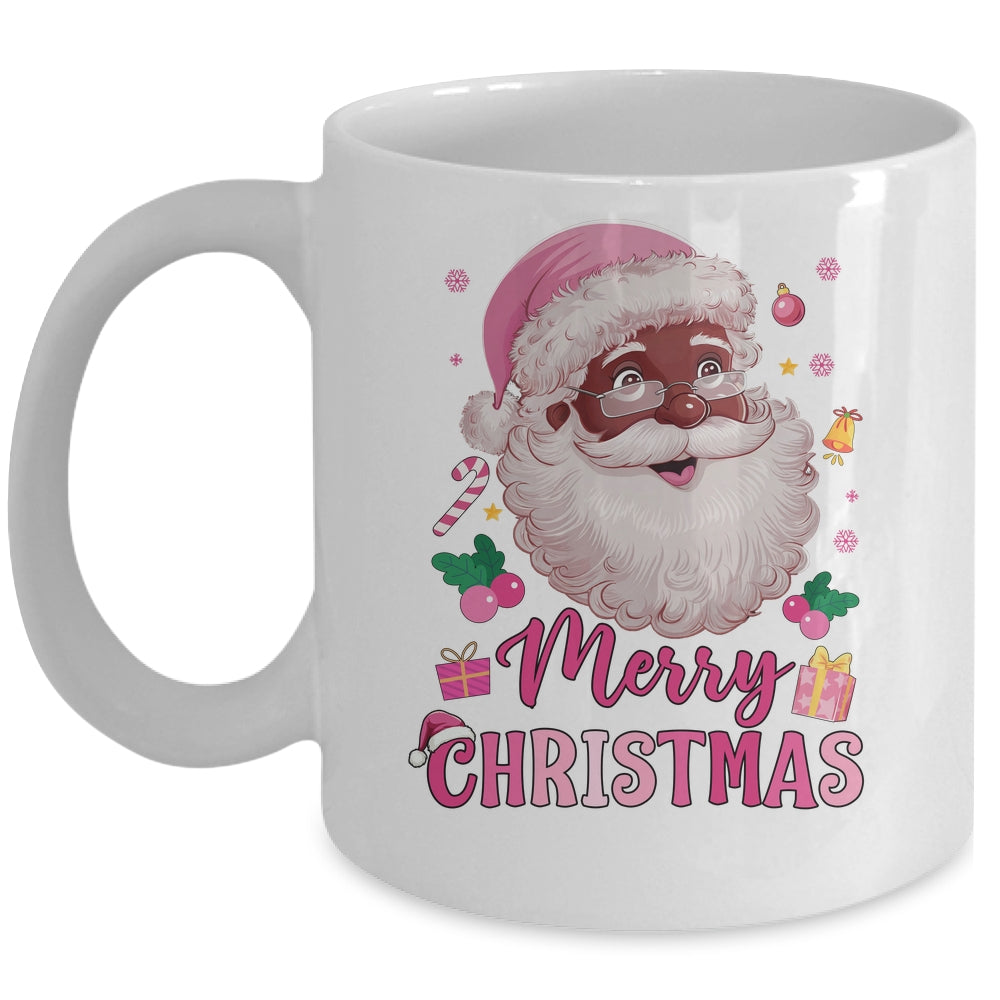 Merry Christmas Santa Claus Black Afro African American Pink Mug | teecentury