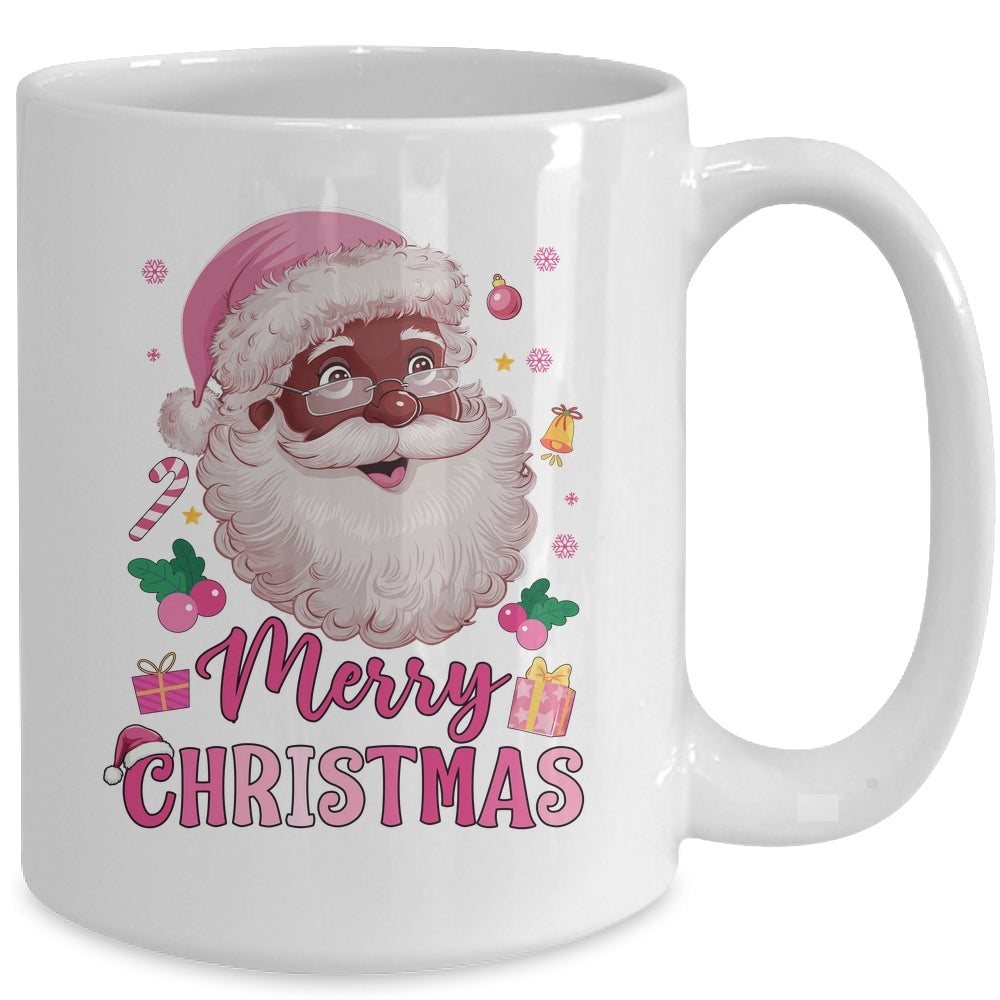 Merry Christmas Santa Claus Black Afro African American Pink Mug | teecentury