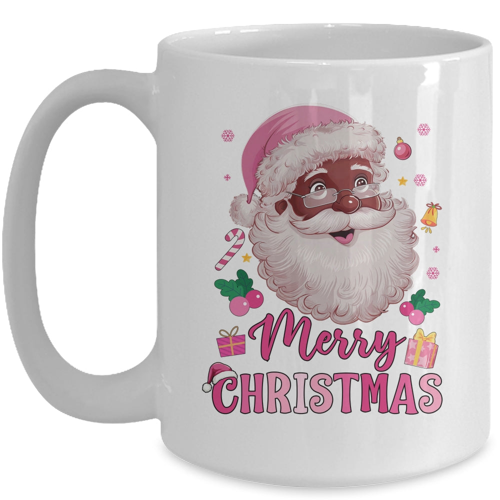 Merry Christmas Santa Claus Black Afro African American Pink Mug | teecentury