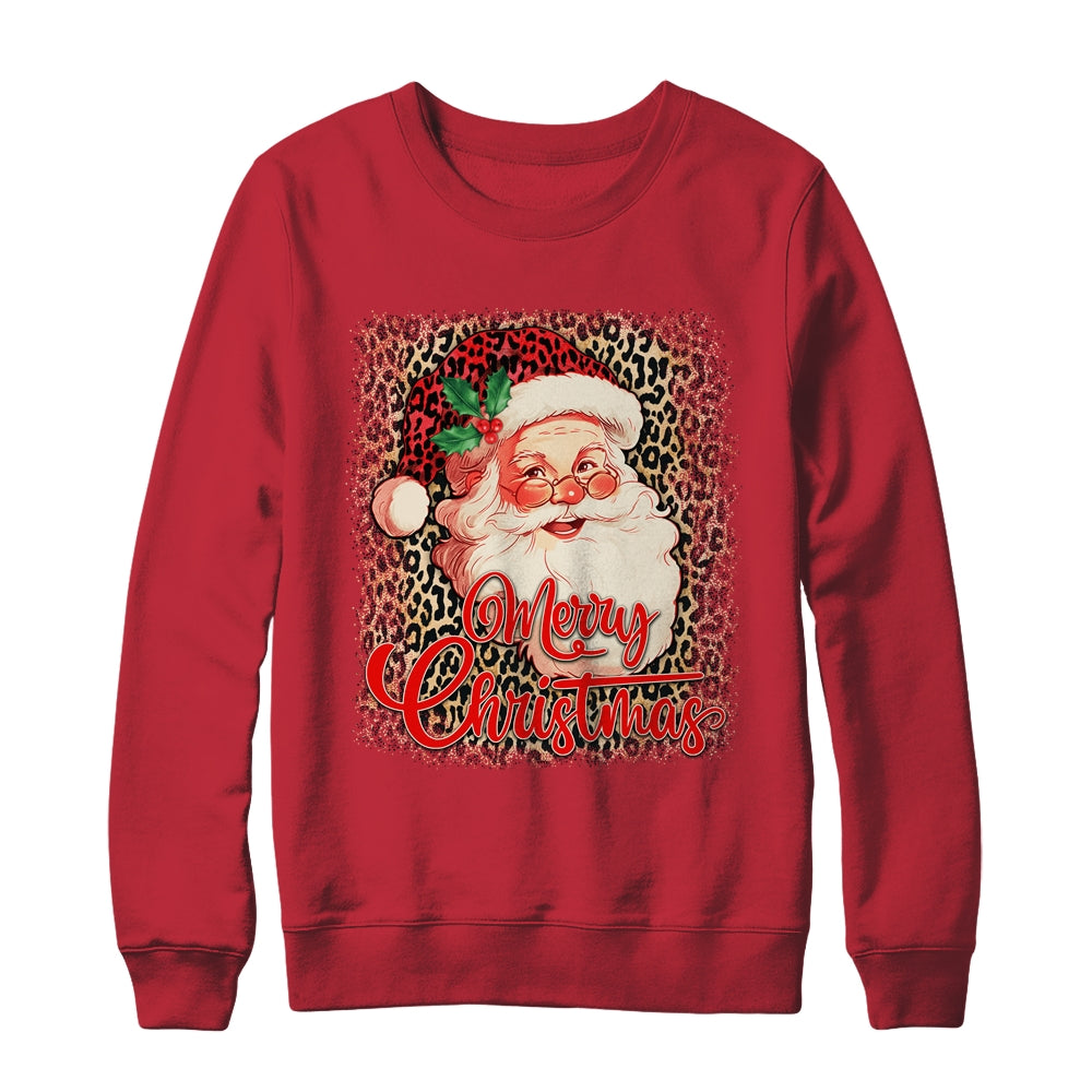 Merry Christmas Santa Claus Face Leopard Vintage 70s Santa Shirt Sweatshirt Teecentury