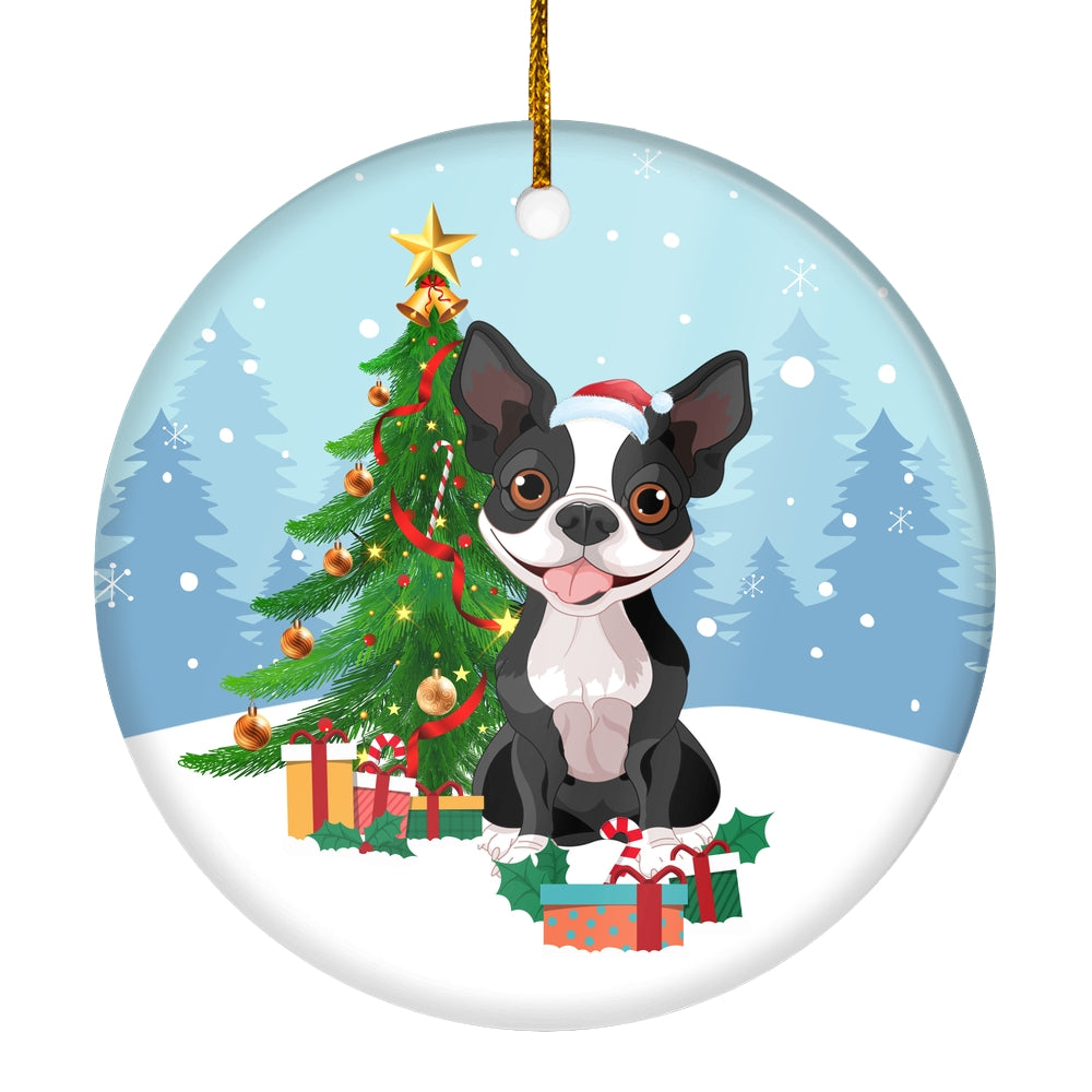 Merry Christmas Tree Boston Terrier Christmas and Dogs Gift for Dog Lovers Christmas Tree Ornament | teecentury
