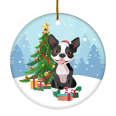 Merry Christmas Tree Boston Terrier Christmas and Dogs Gift for Dog Lovers Christmas Tree Ornament | teecentury