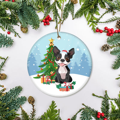 Merry Christmas Tree Boston Terrier Christmas and Dogs Gift for Dog Lovers Christmas Tree Ornament | teecentury