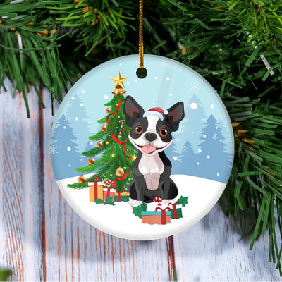 Merry Christmas Tree Boston Terrier Christmas and Dogs Gift for Dog Lovers Christmas Tree Ornament | teecentury
