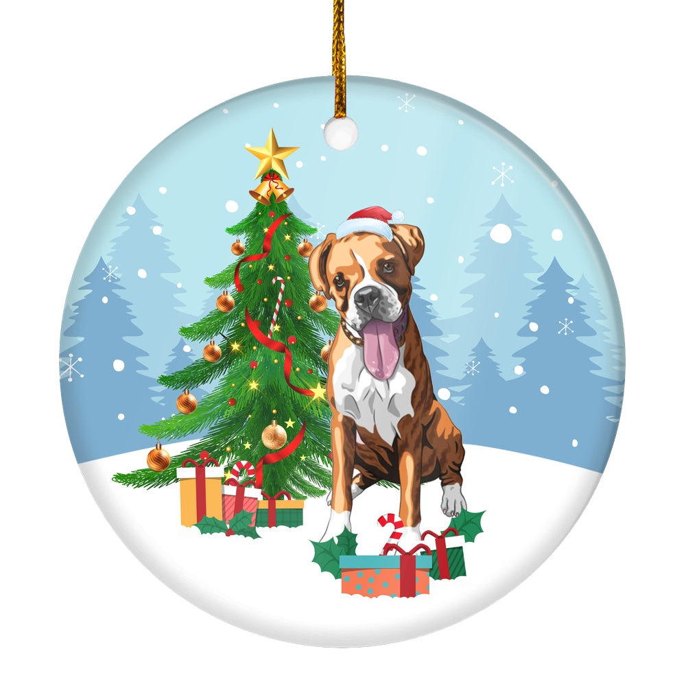 Merry Christmas Tree Boxer Christmas and Dogs Gift for Dog Lovers Christmas Tree Ornament | teecentury