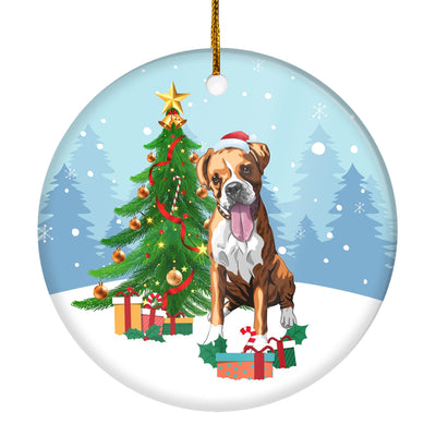 Merry Christmas Tree Boxer Christmas and Dogs Gift for Dog Lovers Christmas Tree Ornament | teecentury