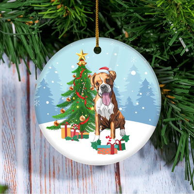 Merry Christmas Tree Boxer Christmas and Dogs Gift for Dog Lovers Christmas Tree Ornament | teecentury