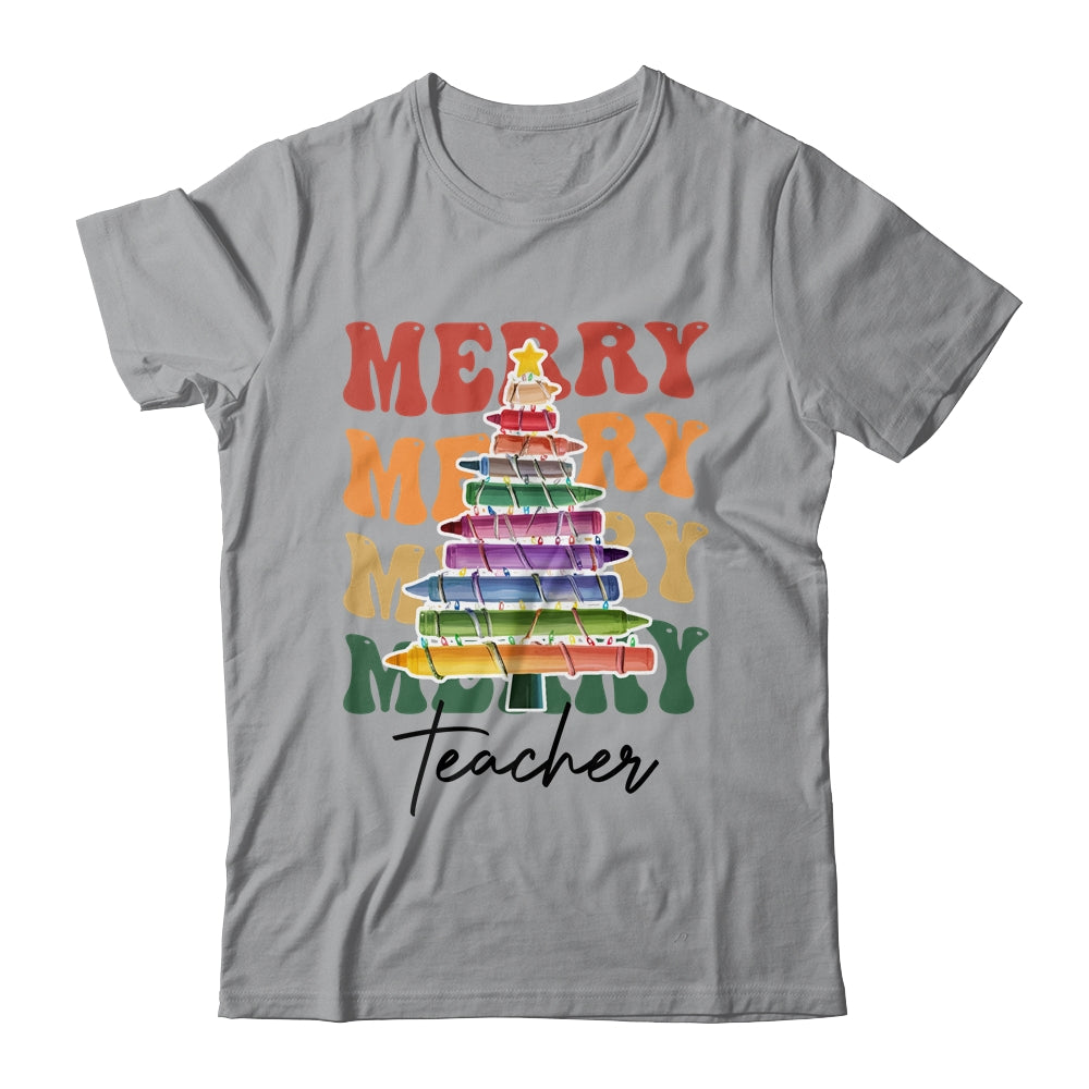 Merry Christmas Tree Crayon Light Student Teacher Christmas Shirt & Sweatshirt | teecentury