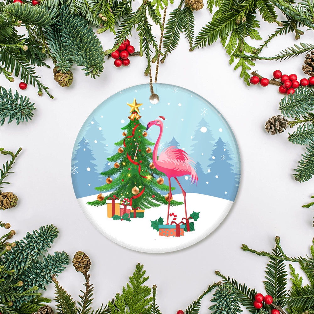 Merry Christmas Tree Flamingo Christmas Tree Ornament | teecentury