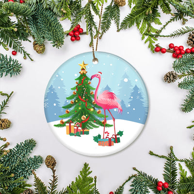 Merry Christmas Tree Flamingo Christmas Tree Ornament | teecentury