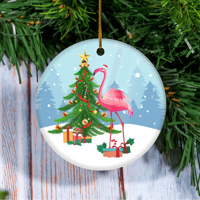 Merry Christmas Tree Flamingo Christmas Tree Ornament | teecentury