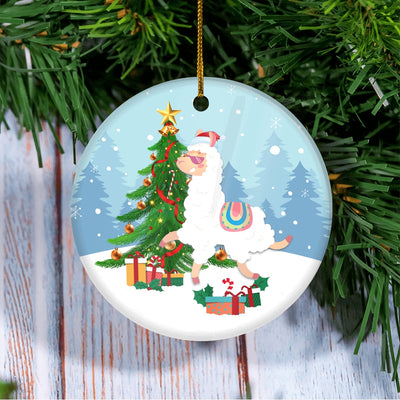 Merry Christmas Tree Llama Christmas Tree Ornament | teecentury