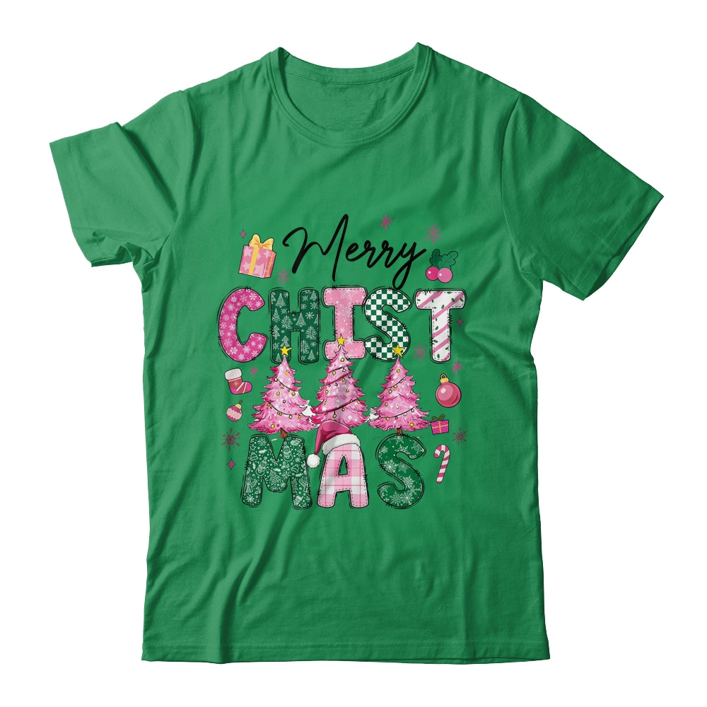 Merry Christmas Tree Pink Christmas Retro Vibes Girls Women Shirt & Sweatshirt | teecentury