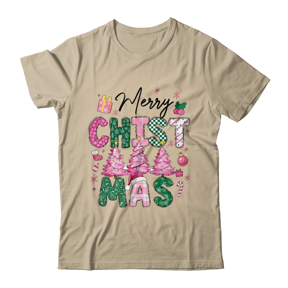 Merry Christmas Tree Pink Christmas Retro Vibes Girls Women Shirt & Sweatshirt | teecentury