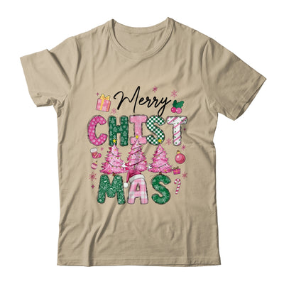 Merry Christmas Tree Pink Christmas Retro Vibes Girls Women Shirt & Sweatshirt | teecentury