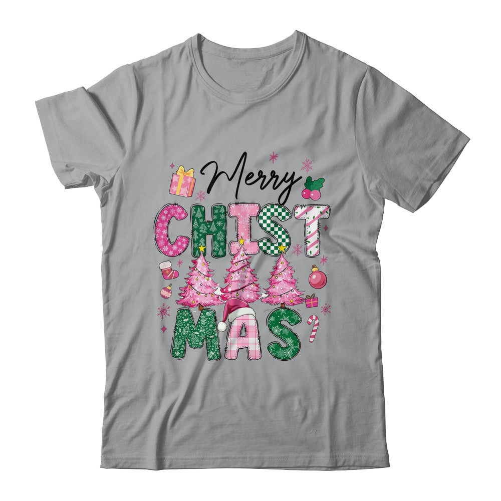 Merry Christmas Tree Pink Christmas Retro Vibes Girls Women Shirt & Sweatshirt | teecentury