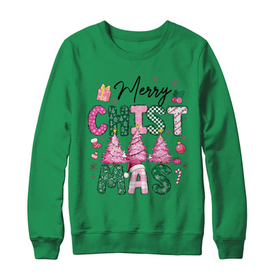 Merry Christmas Tree Pink Christmas Retro Vibes Girls Women Shirt & Sweatshirt | teecentury
