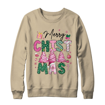Merry Christmas Tree Pink Christmas Retro Vibes Girls Women Shirt & Sweatshirt | teecentury