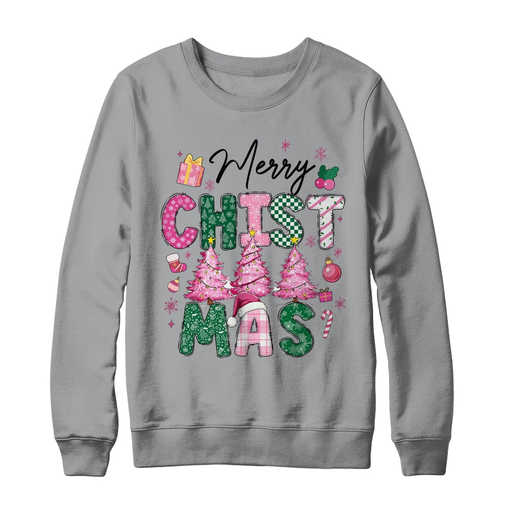 Merry Christmas Tree Pink Christmas Retro Vibes Girls Women Shirt & Sweatshirt | teecentury