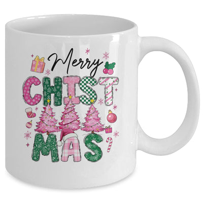 Merry Christmas Tree Pink Christmas Retro Vibes Girls Women Mug | teecentury