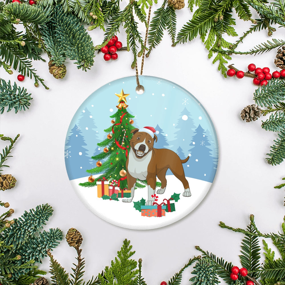 Merry Christmas Tree Pitbull Christmas and Dogs Gift for Dog Lovers Christmas Tree Ornament | teecentury