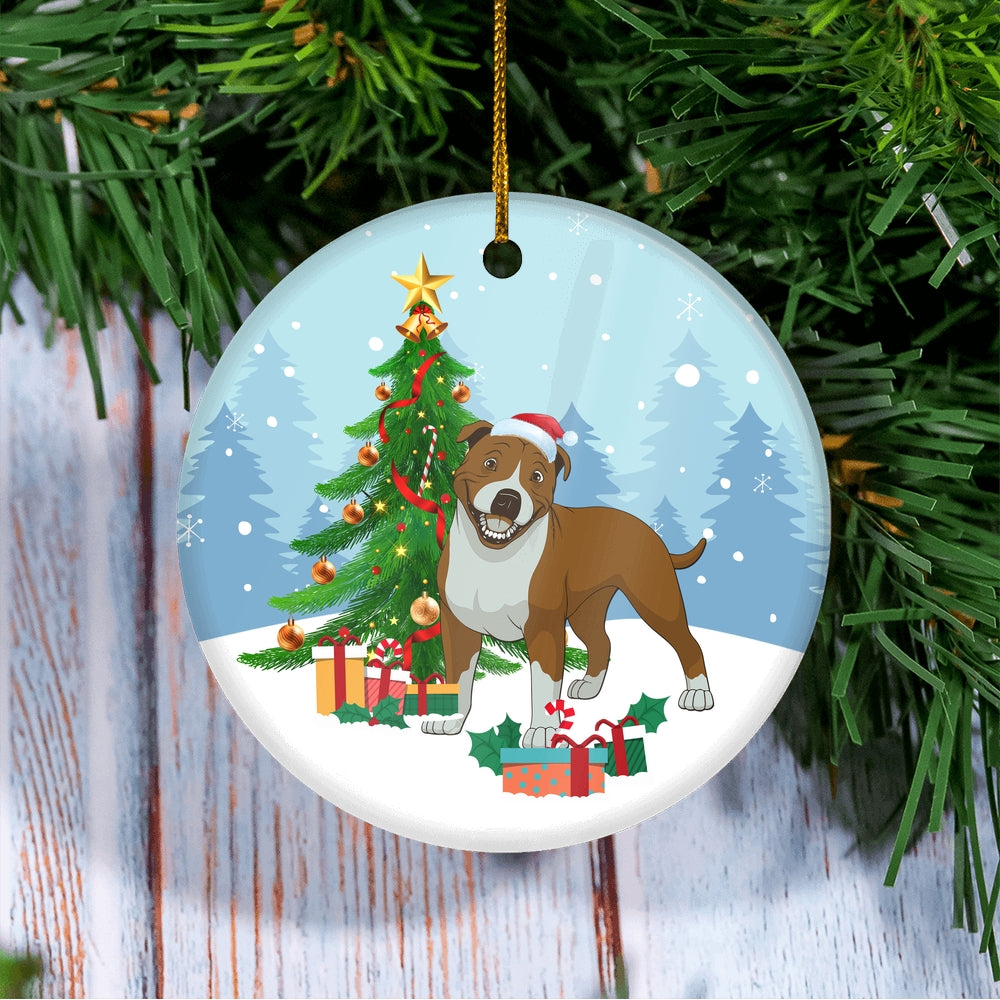 Merry Christmas Tree Pitbull Christmas and Dogs Gift for Dog Lovers Christmas Tree Ornament | teecentury