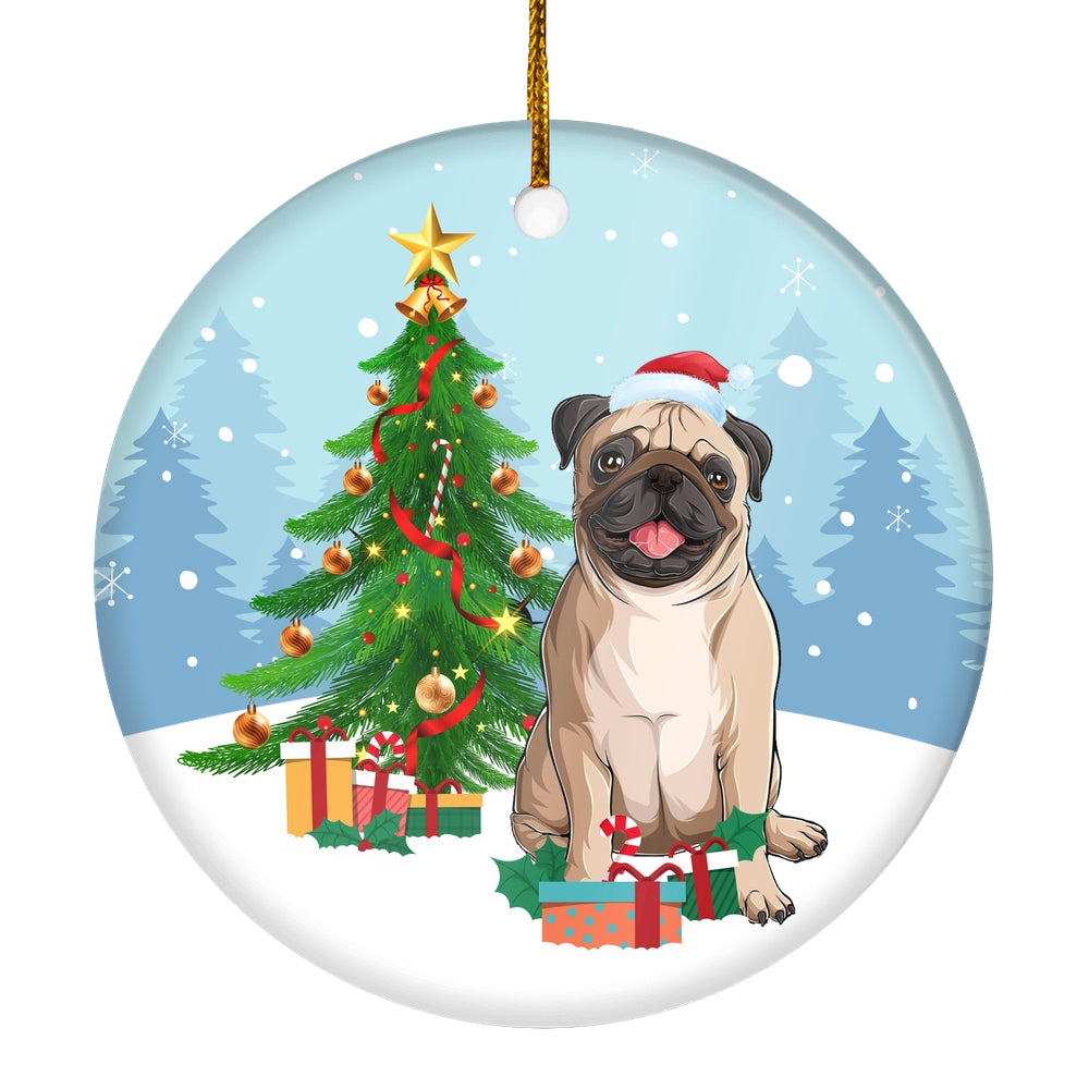 Merry Christmas Tree Pug Christmas and Dogs Gift for Dog Lovers Christmas Tree Ornament | teecentury