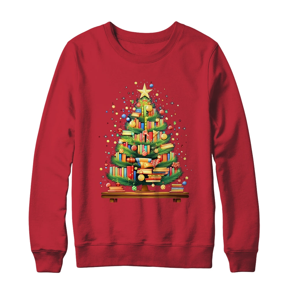 Merry Christmas Tree Reading Books Lover Librarian Nerd Shirt & Sweatshirt | teecentury