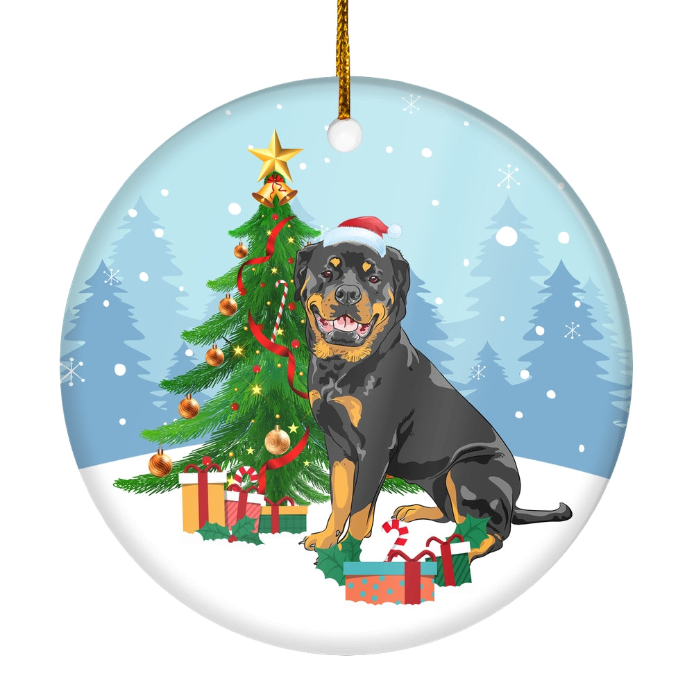 Merry Christmas Tree Rottweiler Christmas and Dogs Gift for Dog Lovers Christmas Tree Ornament | teecentury