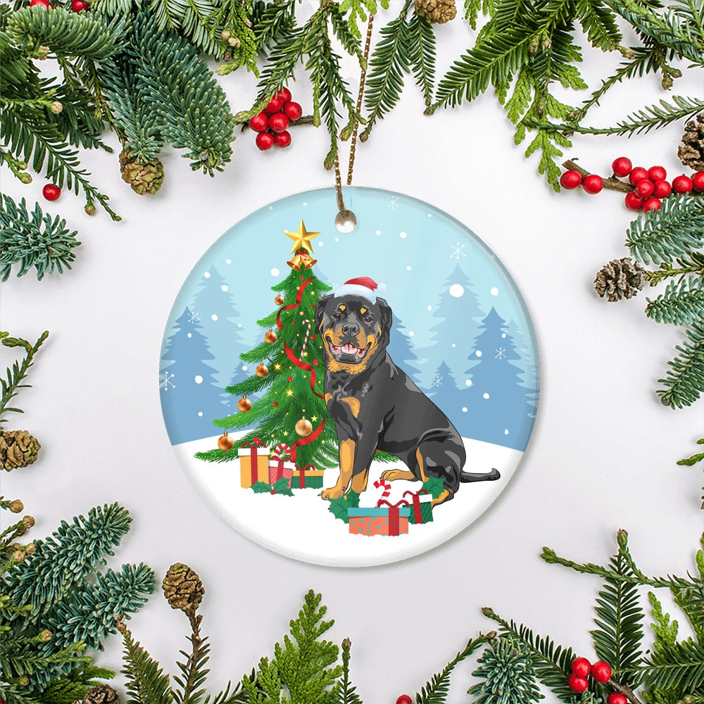 Merry Christmas Tree Rottweiler Christmas and Dogs Gift for Dog Lovers Christmas Tree Ornament | teecentury