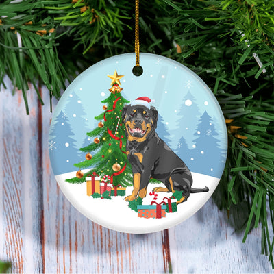 Merry Christmas Tree Rottweiler Christmas and Dogs Gift for Dog Lovers Christmas Tree Ornament | teecentury