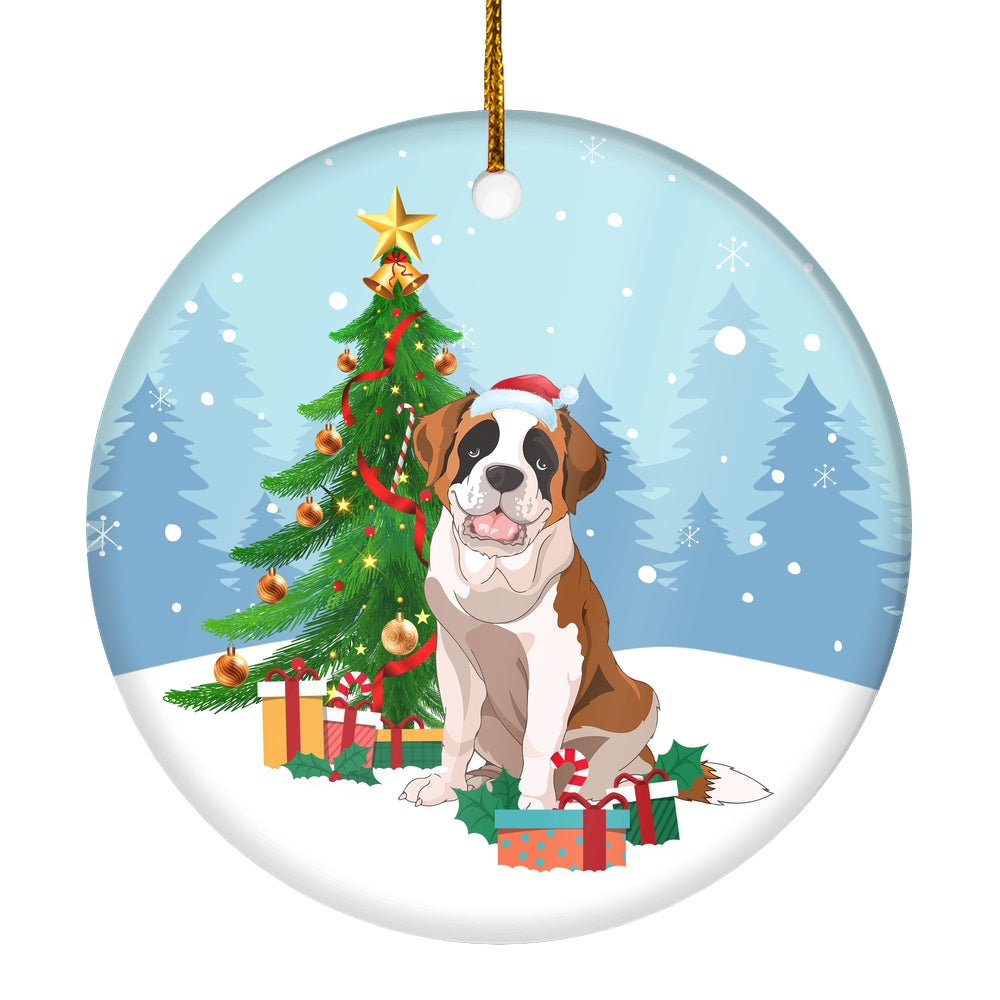Merry Christmas Tree Saint Bernard Christmas and Dogs Gift for Dog Lovers Christmas Tree Ornament | teecentury