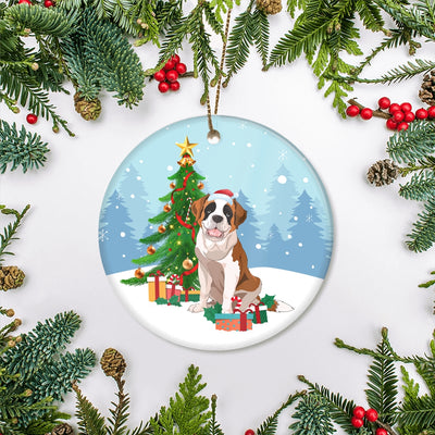 Merry Christmas Tree Saint Bernard Christmas and Dogs Gift for Dog Lovers Christmas Tree Ornament | teecentury